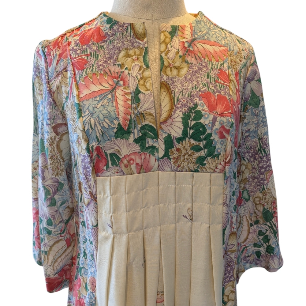 Loungewear By Tiffany 70s Empire Waist Prairie Butterfly Gardens. 11/12. Medium - Picture 12 of 16